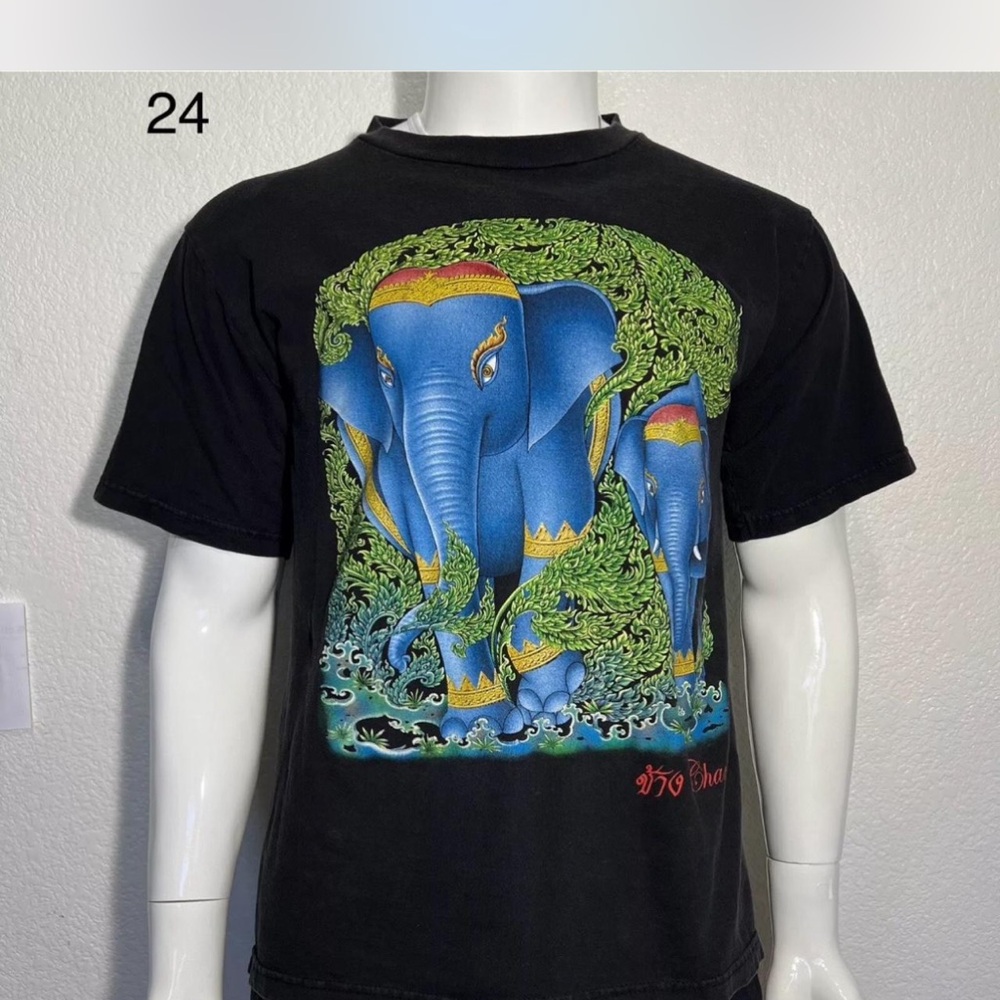 Black T-Shirt with Blue Elephant Design